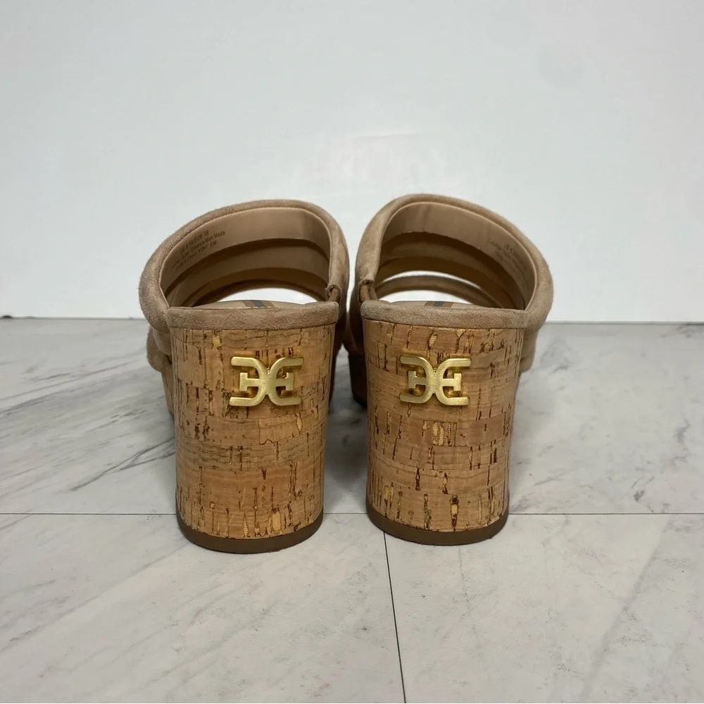 Sam Edelman Yuki Tan Suede Cork Wedge Heel Sandal 8 1/2 M